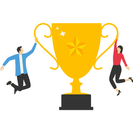 Employees Helped Work Together To Win Awards Vector Illustration In Flat Style Illustration