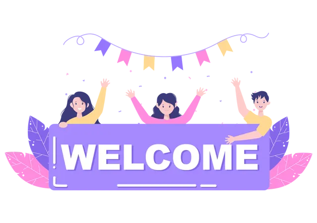 Employees holding welcome board Illustration