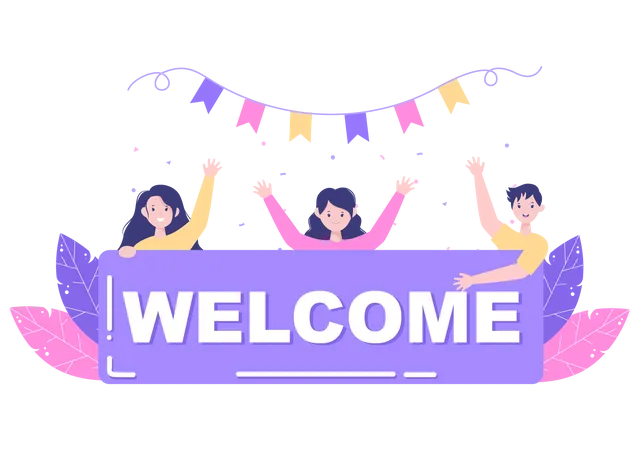 Employees holding welcome board  Illustration