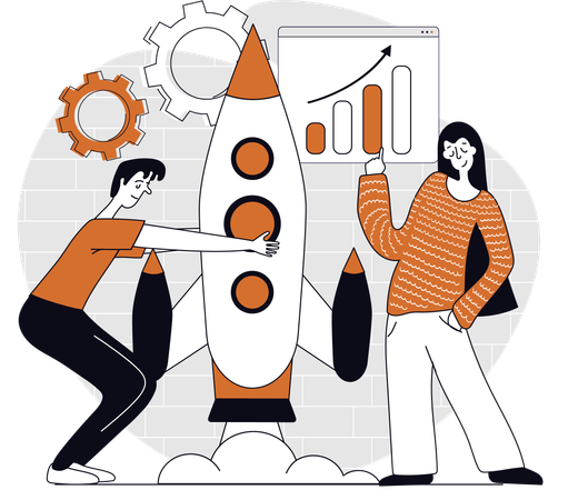 Employees launching new product in market  Illustration