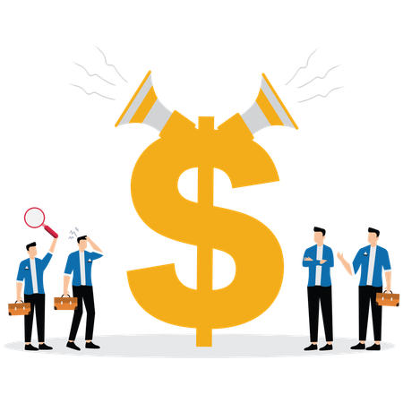 Employees Listening to financial broadcasts  Illustration