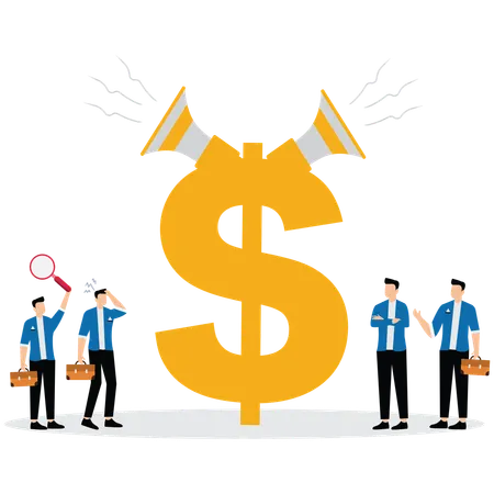 Employees Listening to financial broadcasts  Illustration