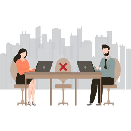 Employees maintaining a safe distance Illustration