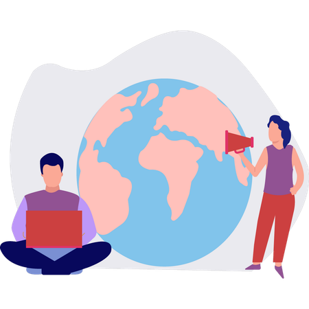 Employees making global announcements  Illustration