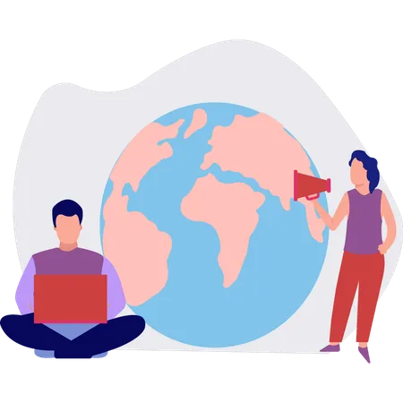 Employees making global announcements  Illustration