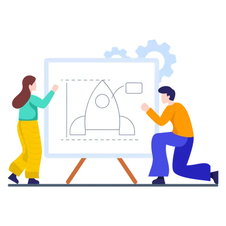 Employees making launch plan together  Illustration