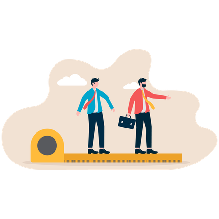 Employees measuring performance scale  Illustration