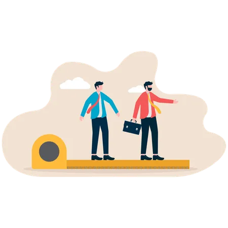 Employees measuring performance scale  Illustration