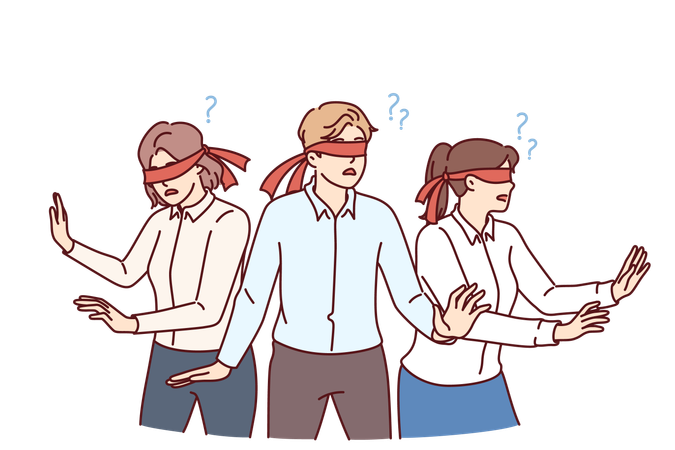 Employees play blindfolds  Illustration