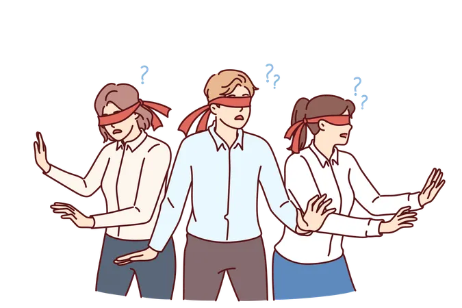 Employees play blindfolds  Illustration