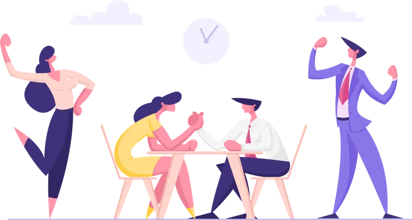 Employees playing armwrestling during leisure time Illustration