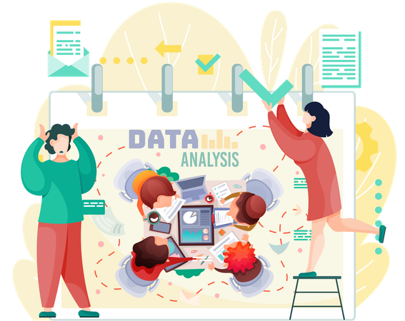 Employees present data analysis of growth  Illustration