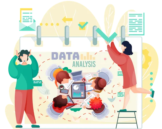 Employees present data analysis of growth  Illustration