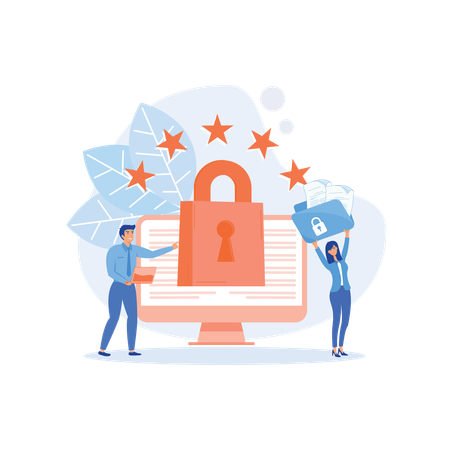 Employees protect database  Illustration