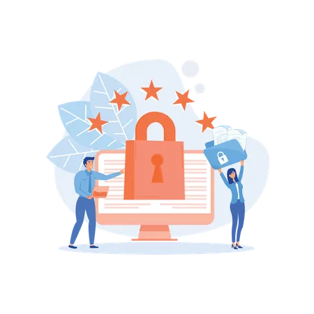 Employees protect database  Illustration