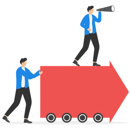 Employees Push Forward Arrow And Boss Standing At On Arrow Concept Business Illustration Vector Success Illustration