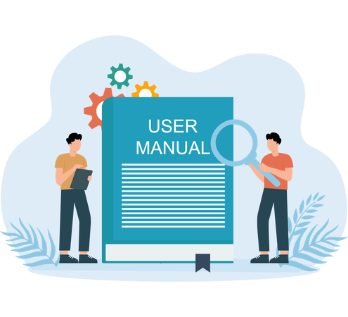 Employees reading User Manual  Illustration