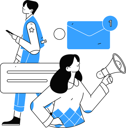 Employees receiving notifications from users messages  Illustration