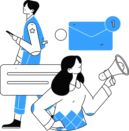 Employees receiving notifications from users messages  Illustration