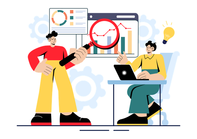 Employees researching on market statistics  Illustration