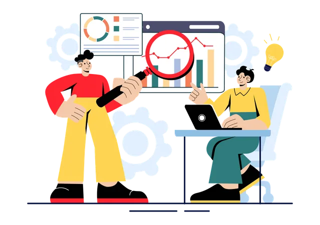 Employees researching on market statistics  Illustration