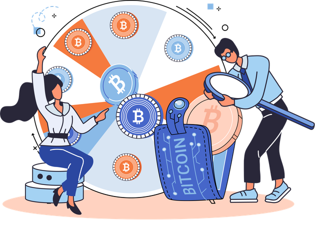 People working on bitcoin technology  Illustration