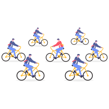 Employees riding cycle  Illustration