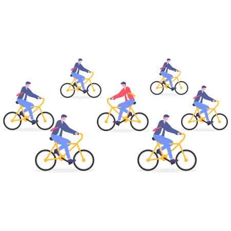 Employees riding cycle  Illustration