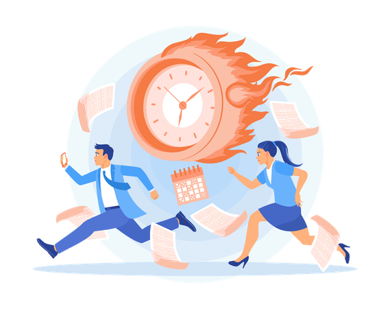 Employees run in hurry for Complete tasks on time  Illustration