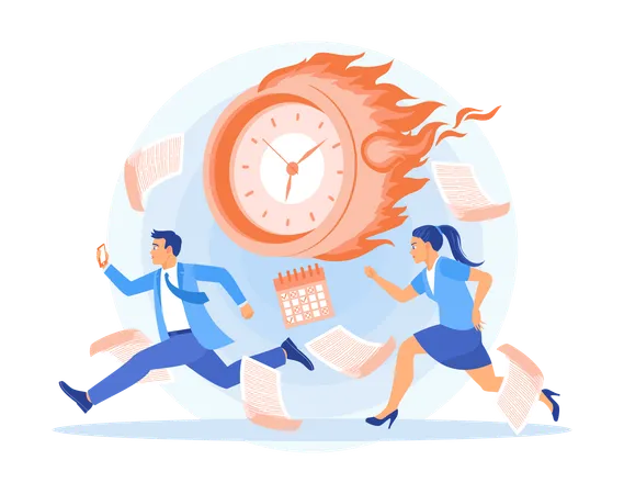 Employees run in hurry for Complete tasks on time  Illustration