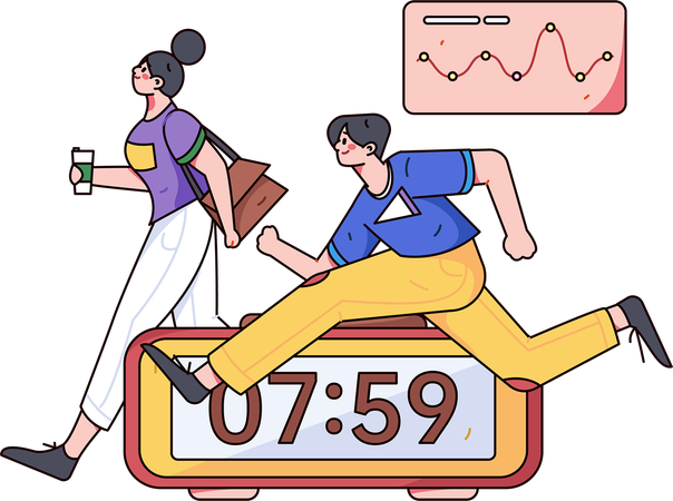 Employees running late for presentation  Illustration