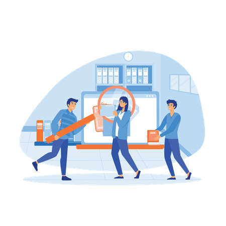 Employees search for database information  Illustration