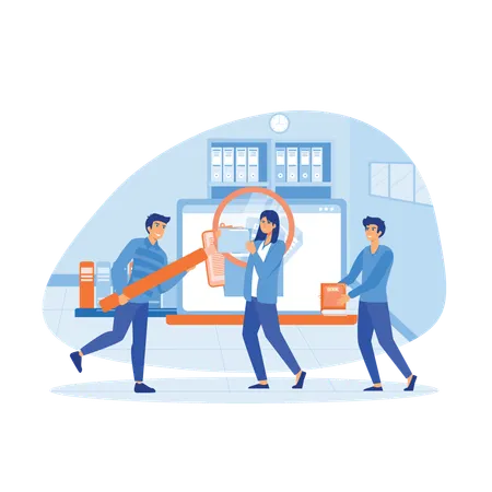 Employees search for database information  Illustration