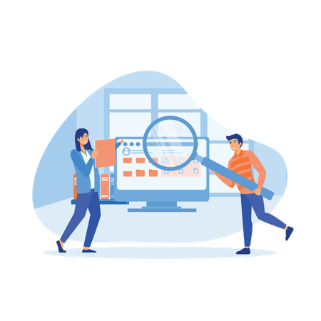 Employees searching and indexing file documents  Illustration