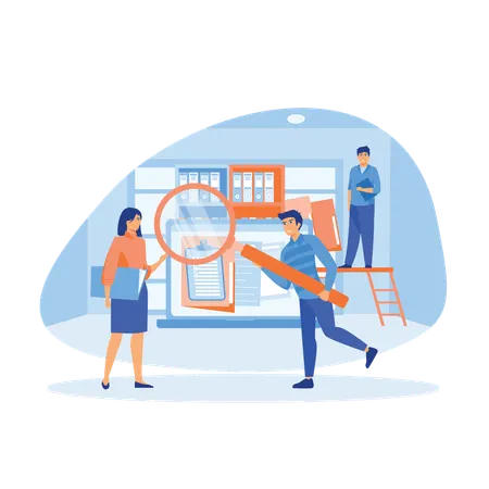 Employees searching for details in server  Illustration