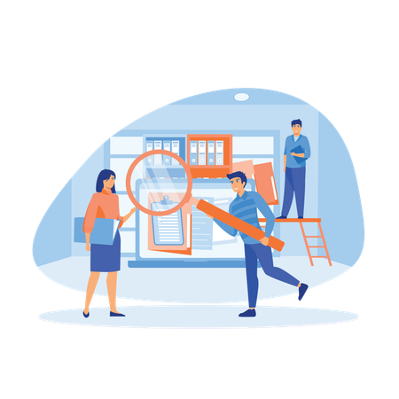 Employees searching for details in server  Illustration