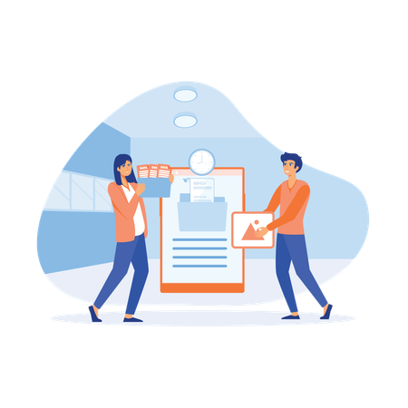 Employees secure their files in archive  Illustration