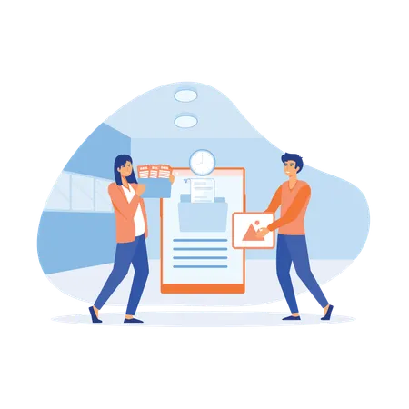 Employees secure their files in archive  Illustration