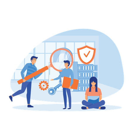 Employees secure their login information on server  Illustration