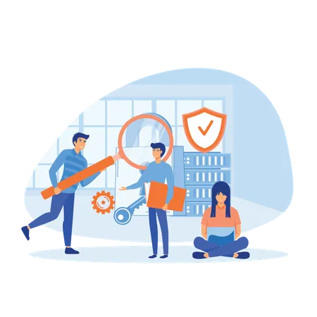 Employees secure their login information on server  Illustration