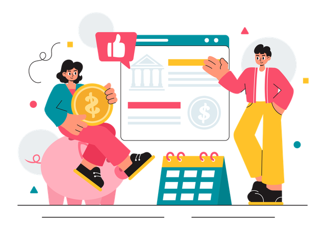 Employees securing their money in piggy bank  Illustration