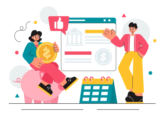 Employees securing their money in piggy bank  Illustration