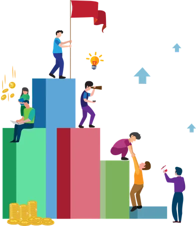 Employees Shake Hands And Help A Colleague Walk Upstairs Our Support Team Grows Together Teamwork Vector Illustration イラスト