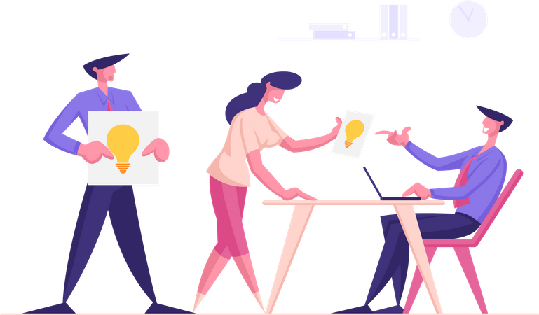 Employees sharing and discussing ideas  イラスト