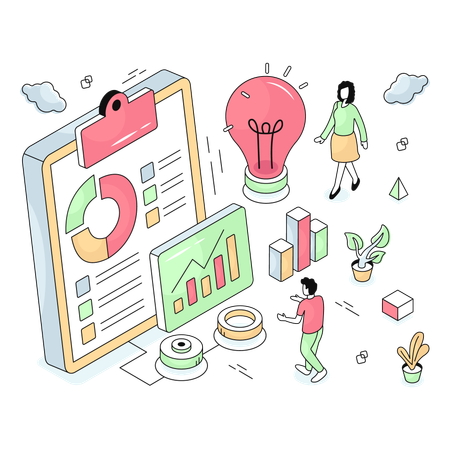 Employees sharing ideas on Business Report  Illustration