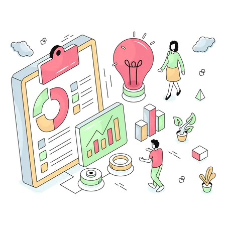 Employees sharing ideas on Business Report  Illustration