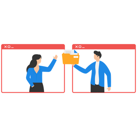 Employees sharing online business folder  Illustration