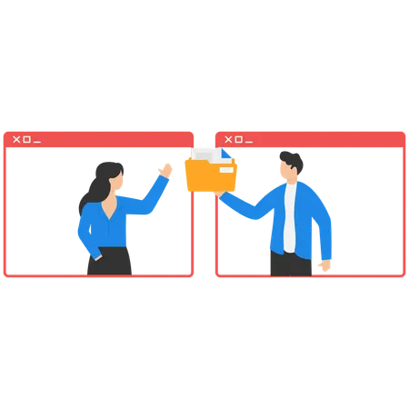 Employees sharing online business folder  Illustration