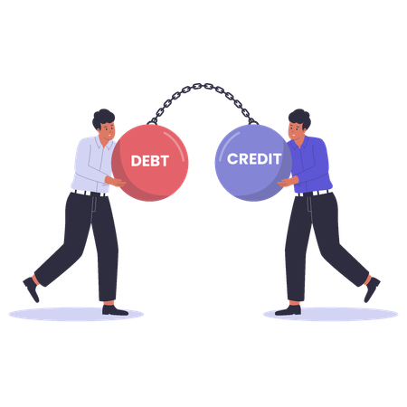 Employees showing Debt vs Credit  Illustration
