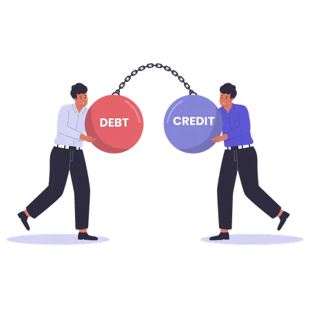 Employees showing Debt vs Credit  Illustration